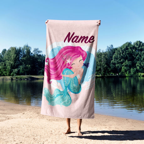 Personalised Custom Name Mythical Mermaid Absorbent Beach Bath Sheet Towel