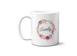 Personalised Name Floral Wreath Coffee Tea Mug Gift 11oz Mug + Coaster