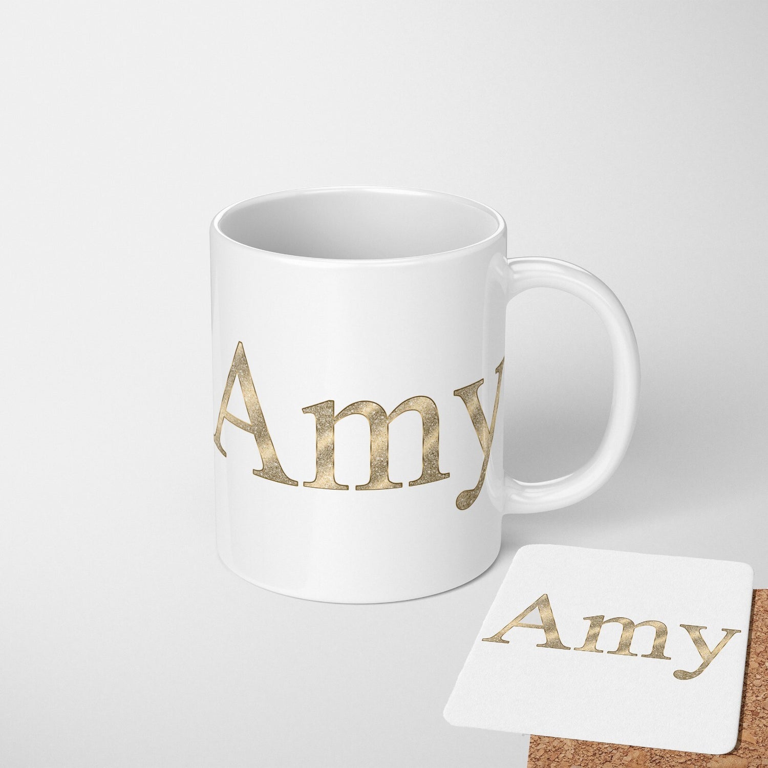 Personalised Any Name Vector Golden Alphabet Coffee Tea Mug Coaster Gift Him Her