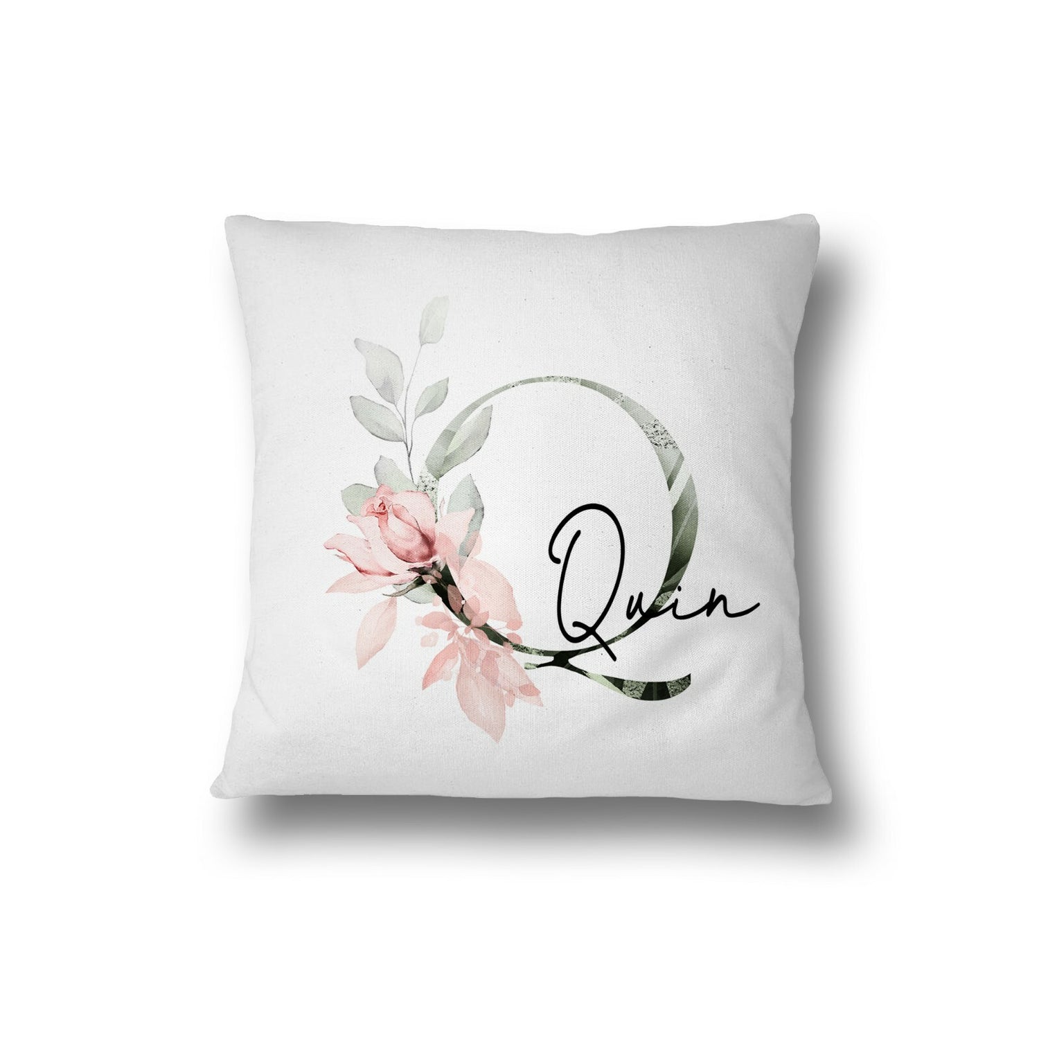 Personalised Gentle Botanical Blush Pink Initial Letter Cushion Cover Pillow