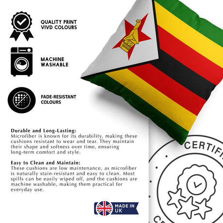 Zimbabwe Flag Design Filled Square Cushion - Decorative Throw Cosy Gift Any Size