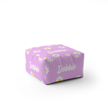 Personalised Custom Name Floral Daisies Ottoman Filled Pouffe Inc Washable Cover