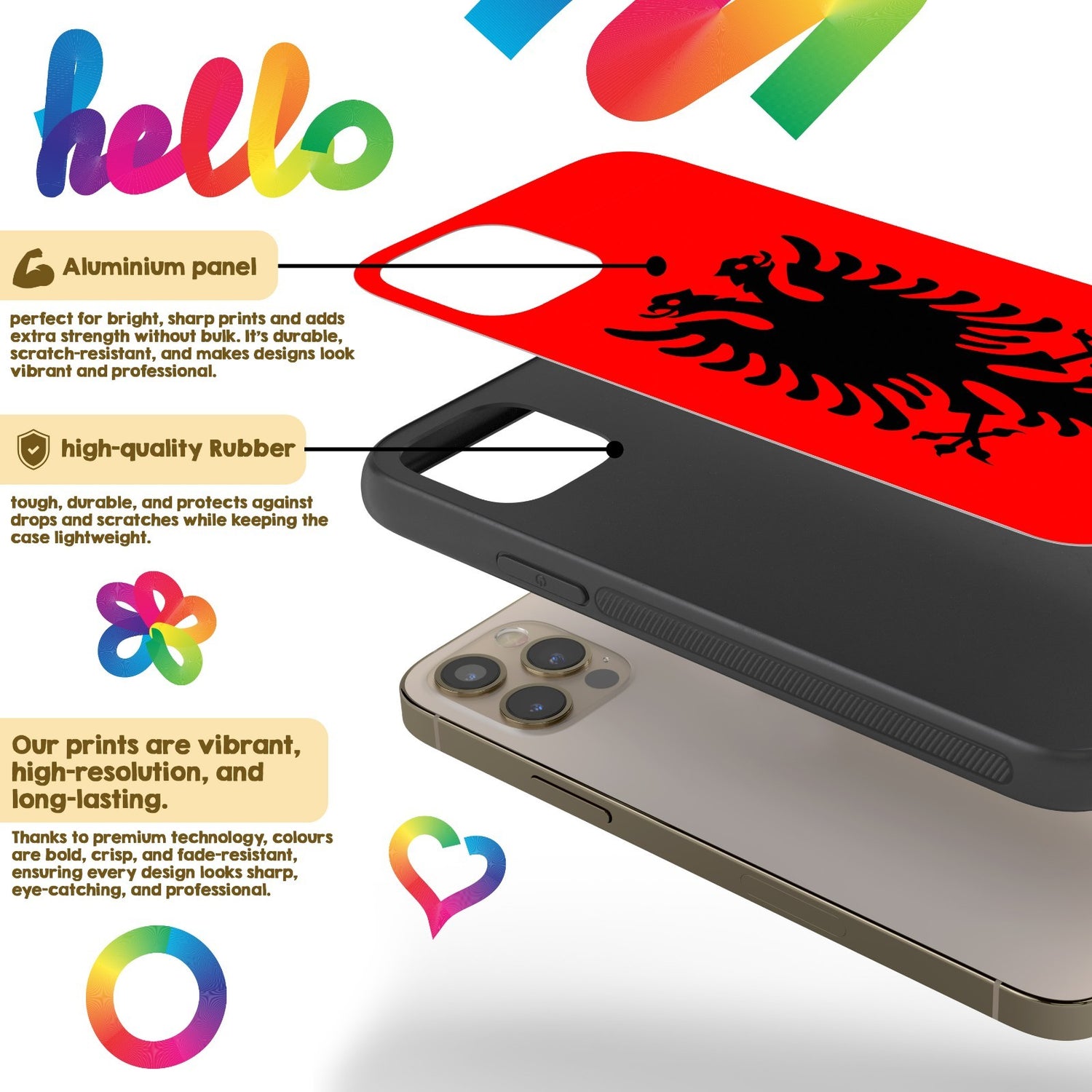 Albania Flag Design Patriotic iPhone Case Black TPU Cover Protector Custom Gift