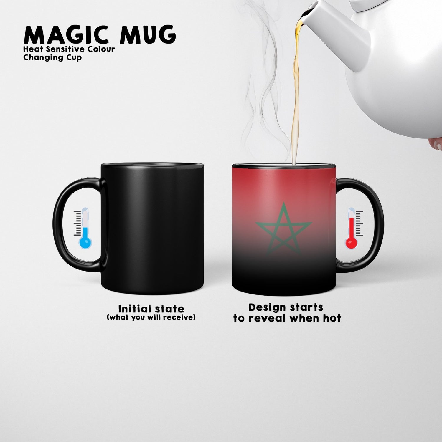 Morocco Flag Moroccan Design Tea Gift Heat Sensitive Magic Colour Changing Mug