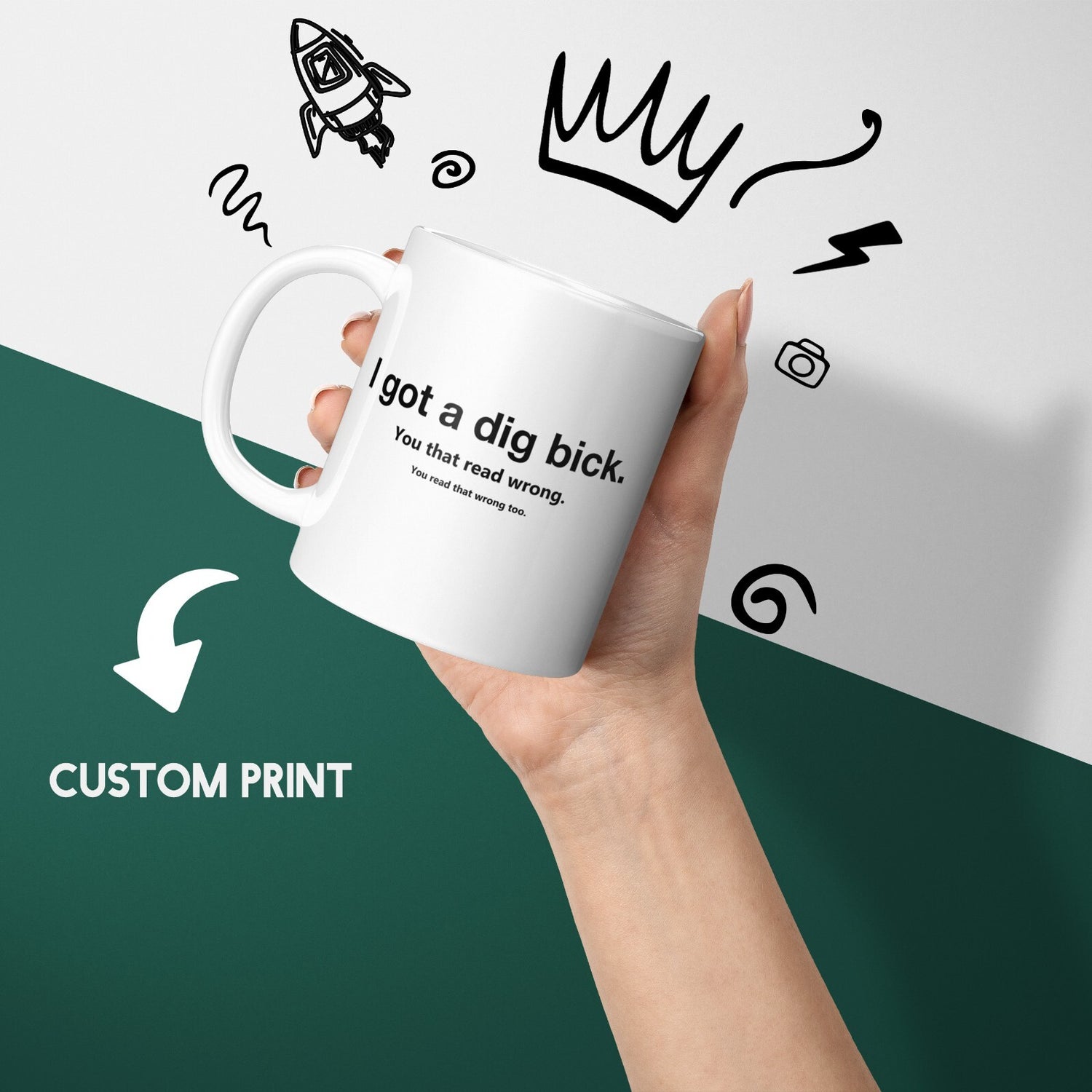 I Got A Dig Bick Rude Funny Cheeky Gift Coffee Tea Mug + Coaster Option Him Her