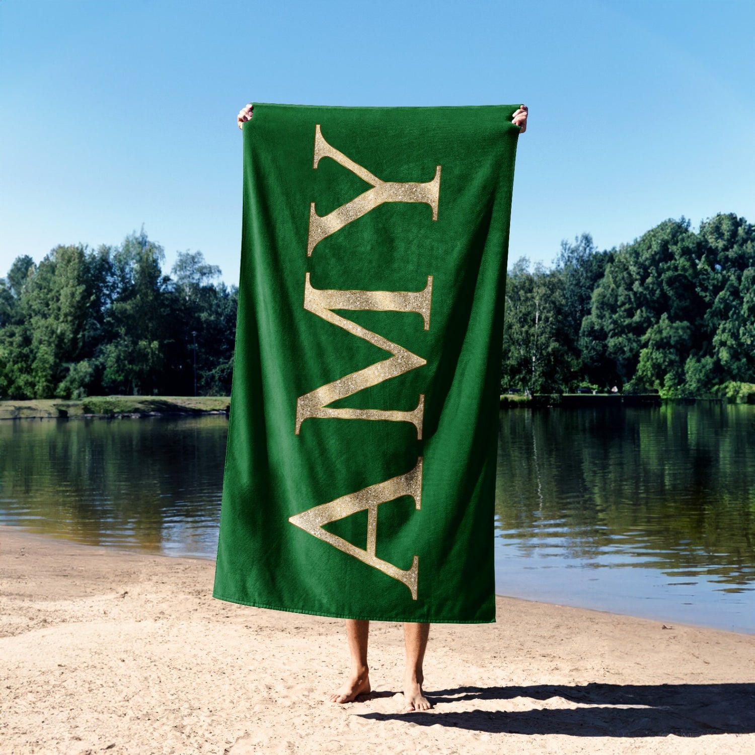 Personalised Any Name Name Vector Gold Coloured Absorbent Beach Bath Sheet Towel