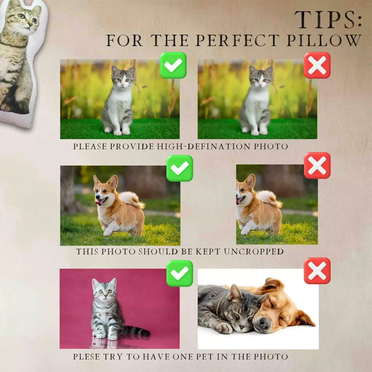 Personalised 3D Pet Cushion Pillow Photo Upload Custom Gift Pet Lovers & Owners