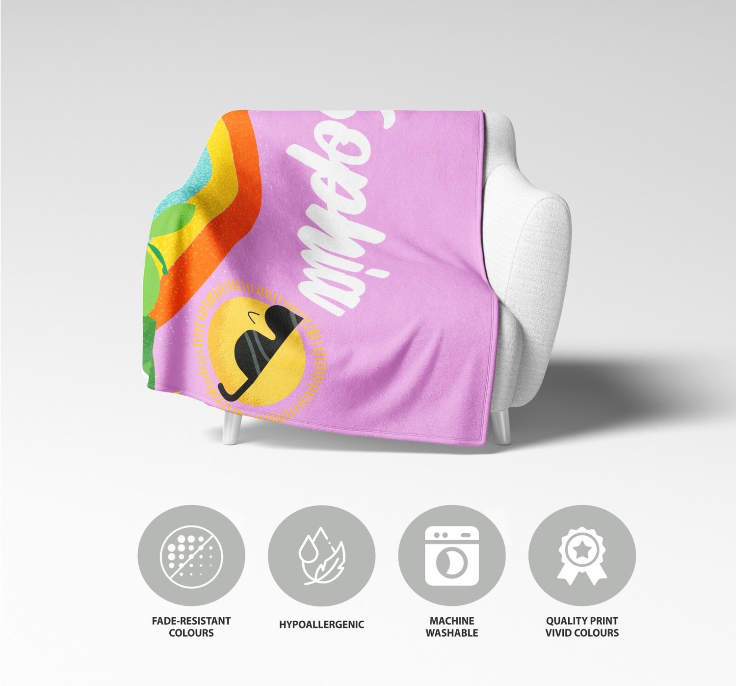 Personalised Custom Name + Colour Summer Design Soft Warm Fleece Blanket Decor