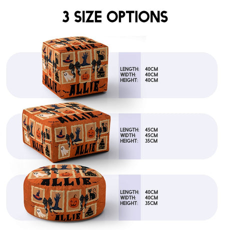 Halloween Spooky Personalised Custom Name Ottoman Filled Pouffe Washable Cover