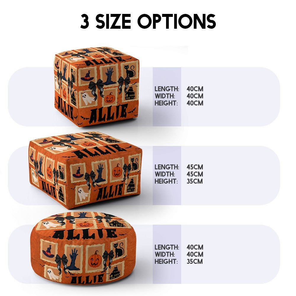 Halloween Spooky Personalised Custom Name Ottoman Filled Pouffe Washable Cover