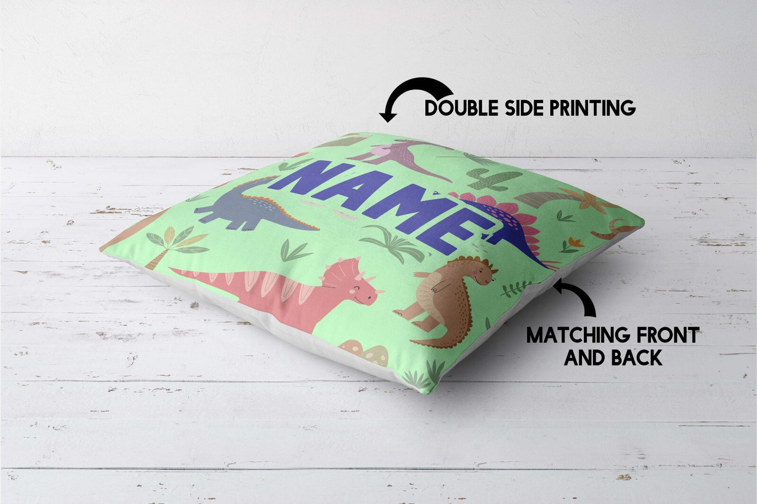 Personalised Custom Name Dinosaurs Clip Art Square Filled Zipped Cushion Throw