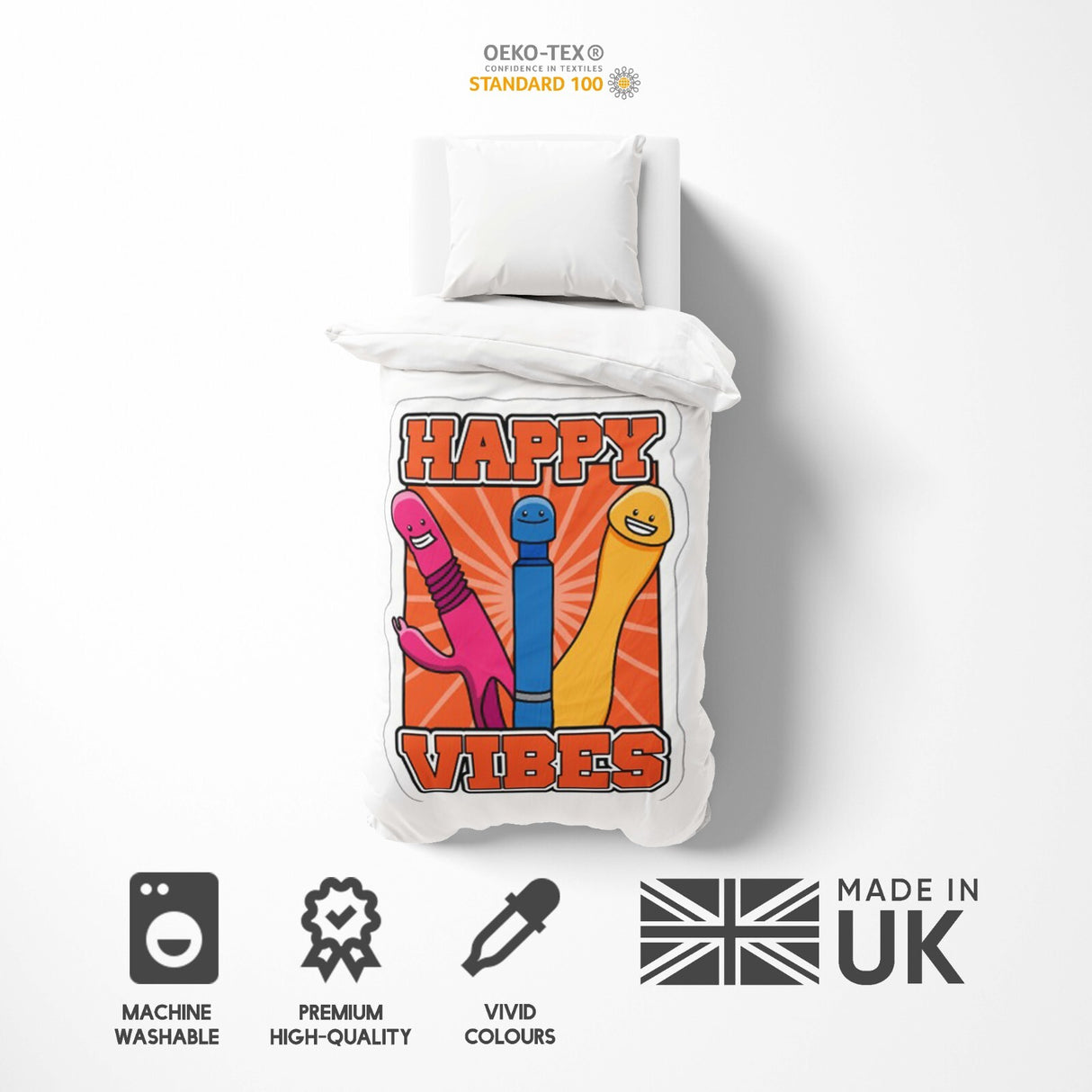 Happy Vibes Rude Funny Custom Colour Soft Single Size Novelty Bed Duvet Cover