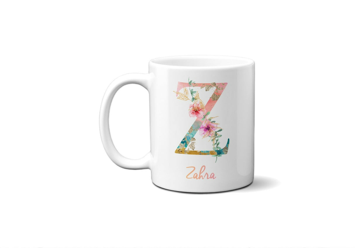 Tropical Alphabet Exotic Floral Name Initial Letter Coffee Mug Gift 11oz Ceramic