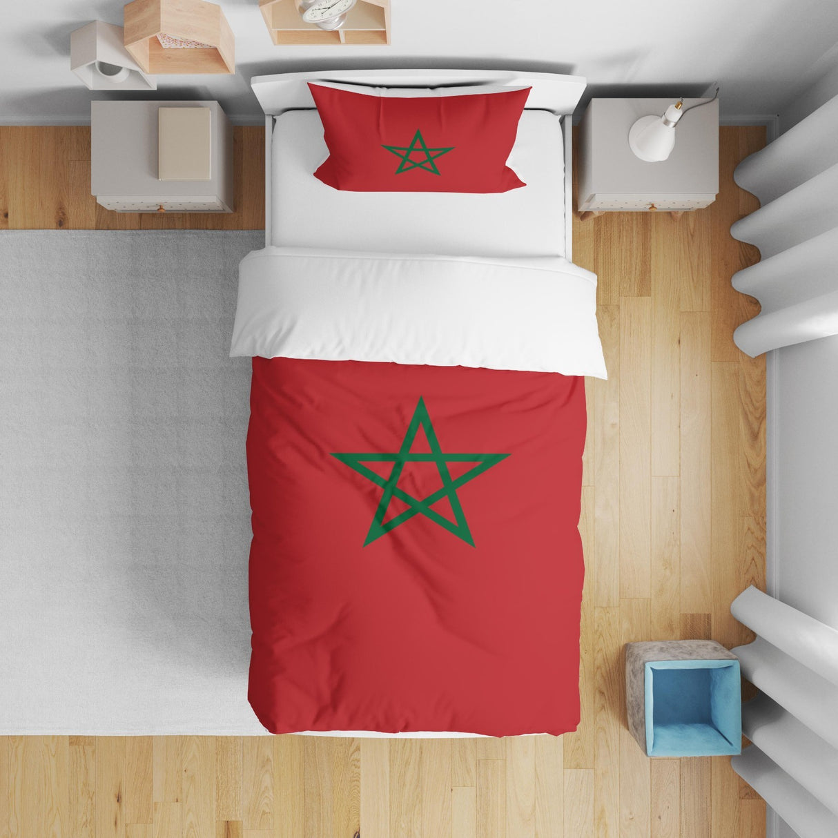 Morocco Flag Cot Bed Duvet Cover Toddler Pillowcase Design Gift Custom Made Cosy