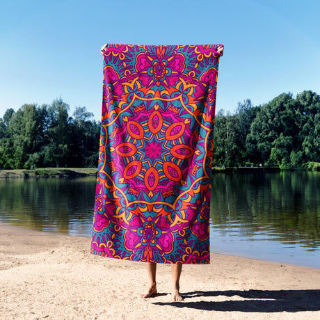Custom Made Geometric Mandala Pattern Absorbent Beach Bath Sheet Hand Towel