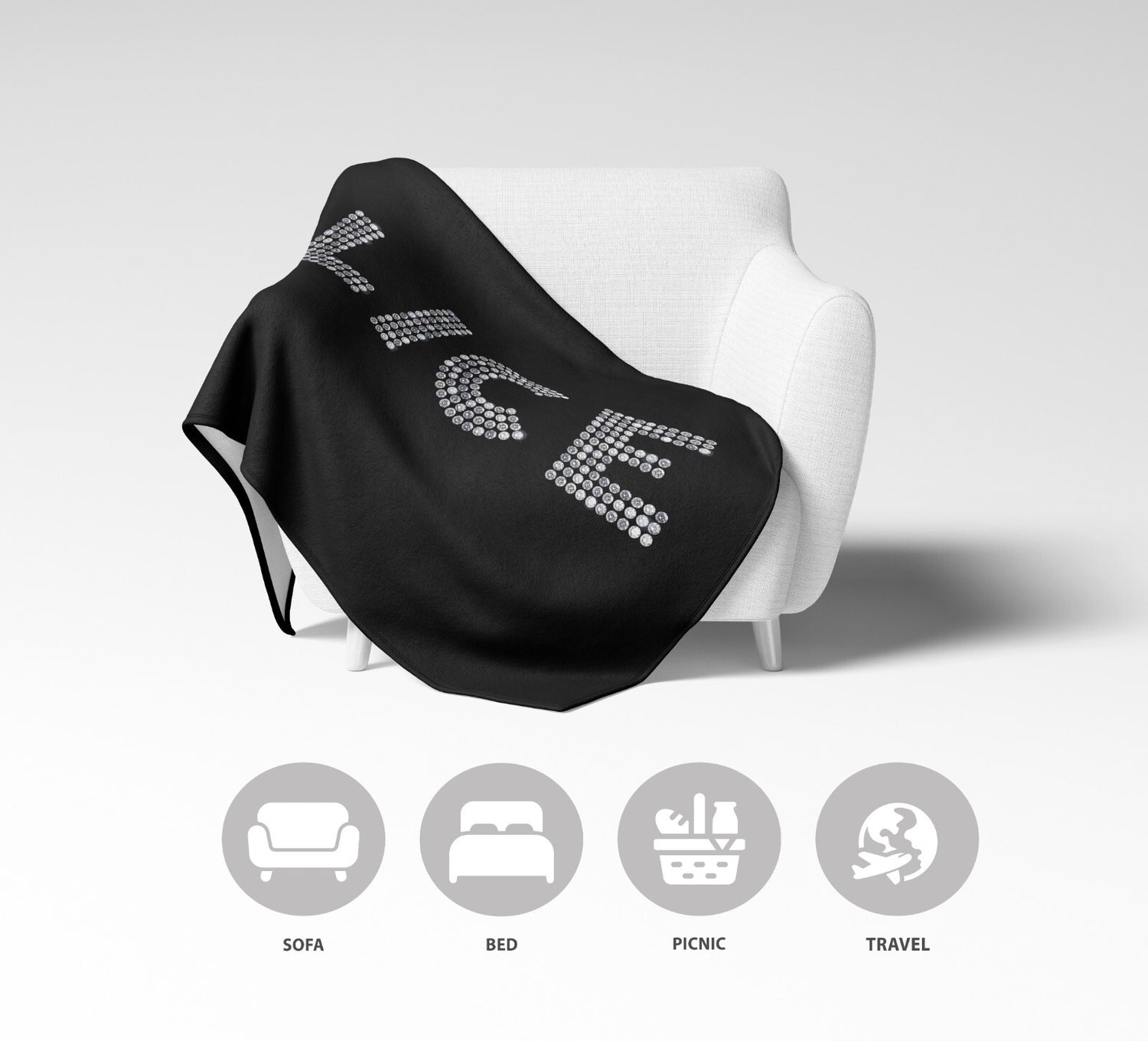 Personalised Diamond Gems Letters Novelty Soft Fleece Mink Blanket Gift Decor