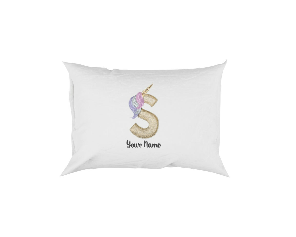 Personalised Unicorn Sparkly Kids Girls Monogram Alphabet Initial Letter Pillow