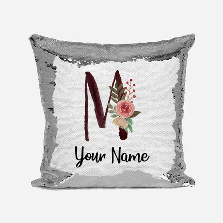 Personalised Floral Watercolour Effect Alphabet Sequin Magic Cushion + Pillow