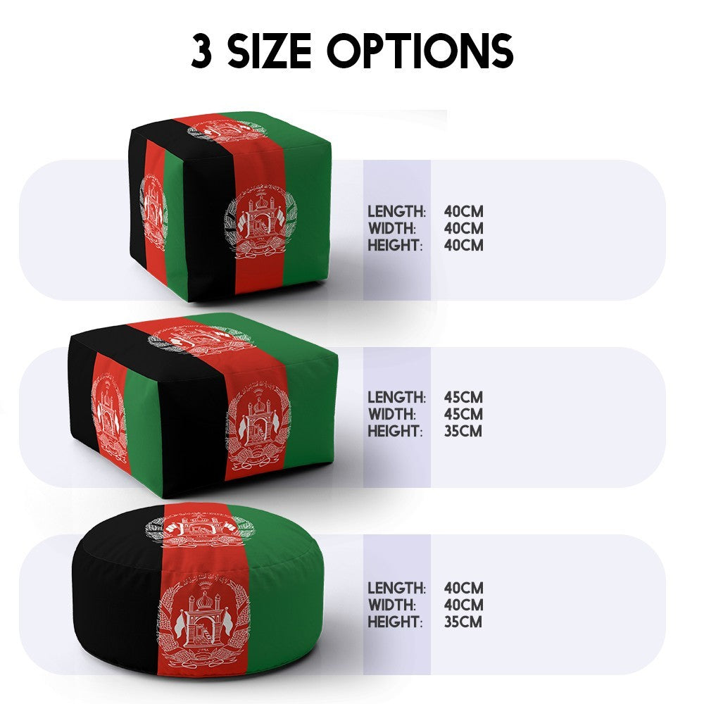 Afghanistan Flag Ottoman Filled Pouffe Footrest Washable Cover Soft Custom Gift