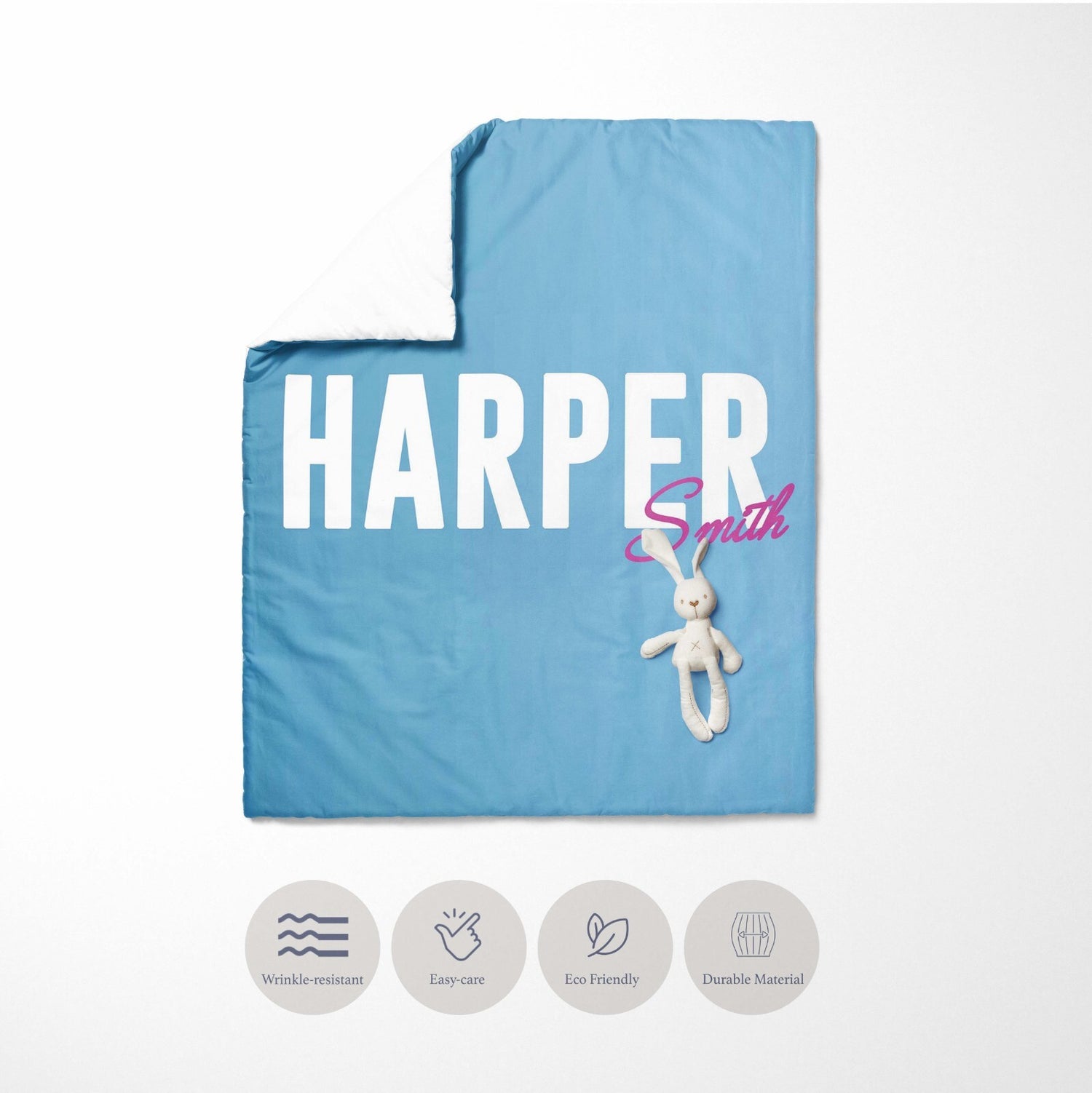 Personalised Name Gradient Two Tone Colour Kids Cot Bed Duvet Cover + Pillowcase