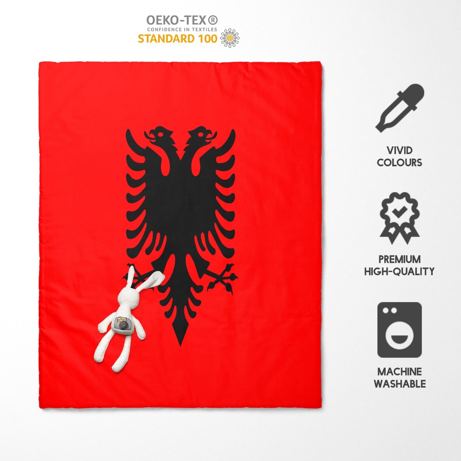 Albania Flag Patriotic Design Cot Bed Duvet Cover Toddler Pillowcase Gift Custom