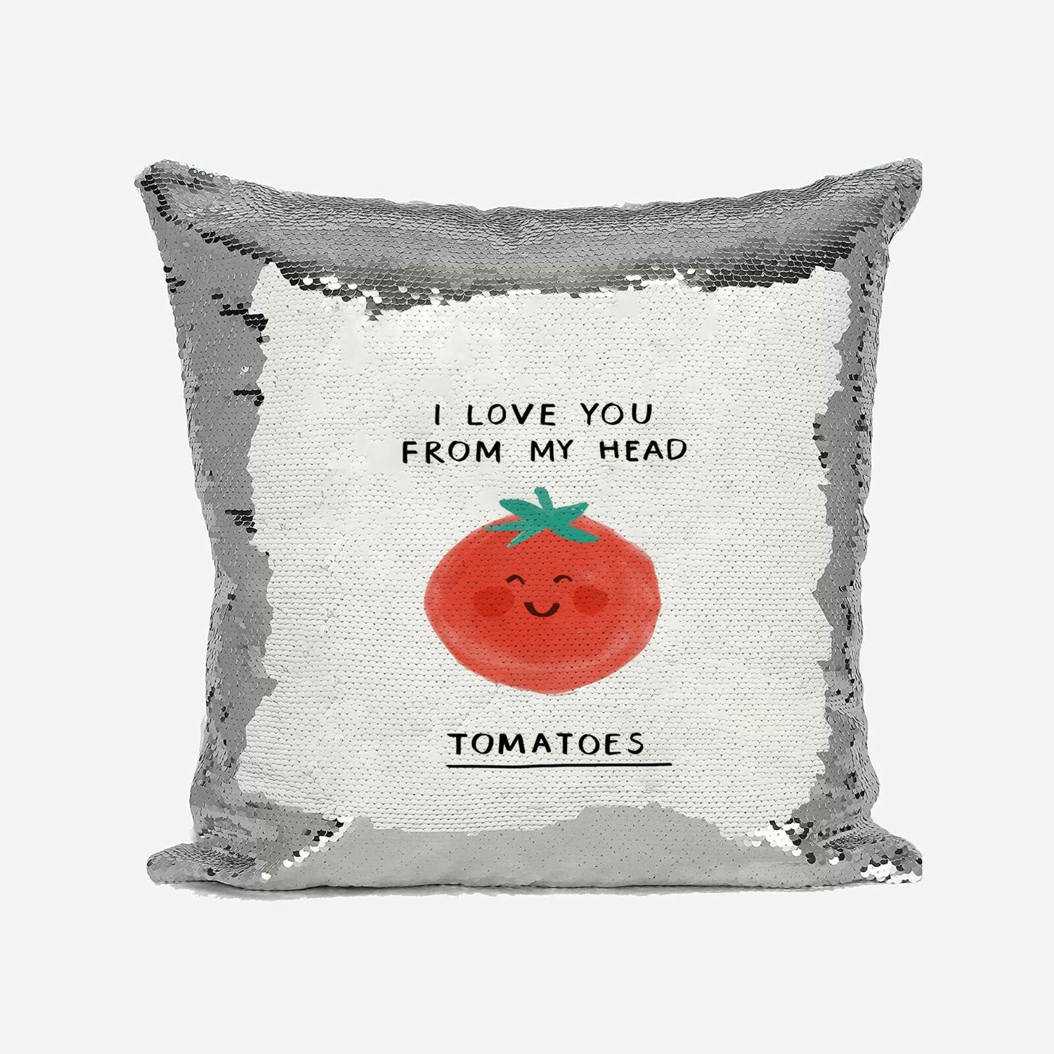 I Love You Tomatoes Funny Pun Joke Sequin Magic Cushion Cover + Pillow Kids