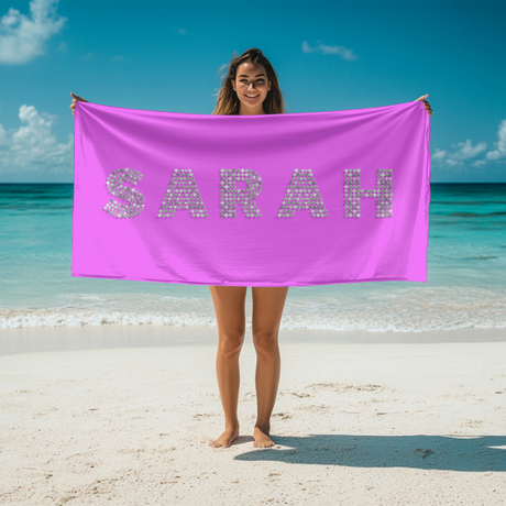 Personalised Any Name Diamond Gems Any Colour Absorbent Beach Bath Sheet Towel