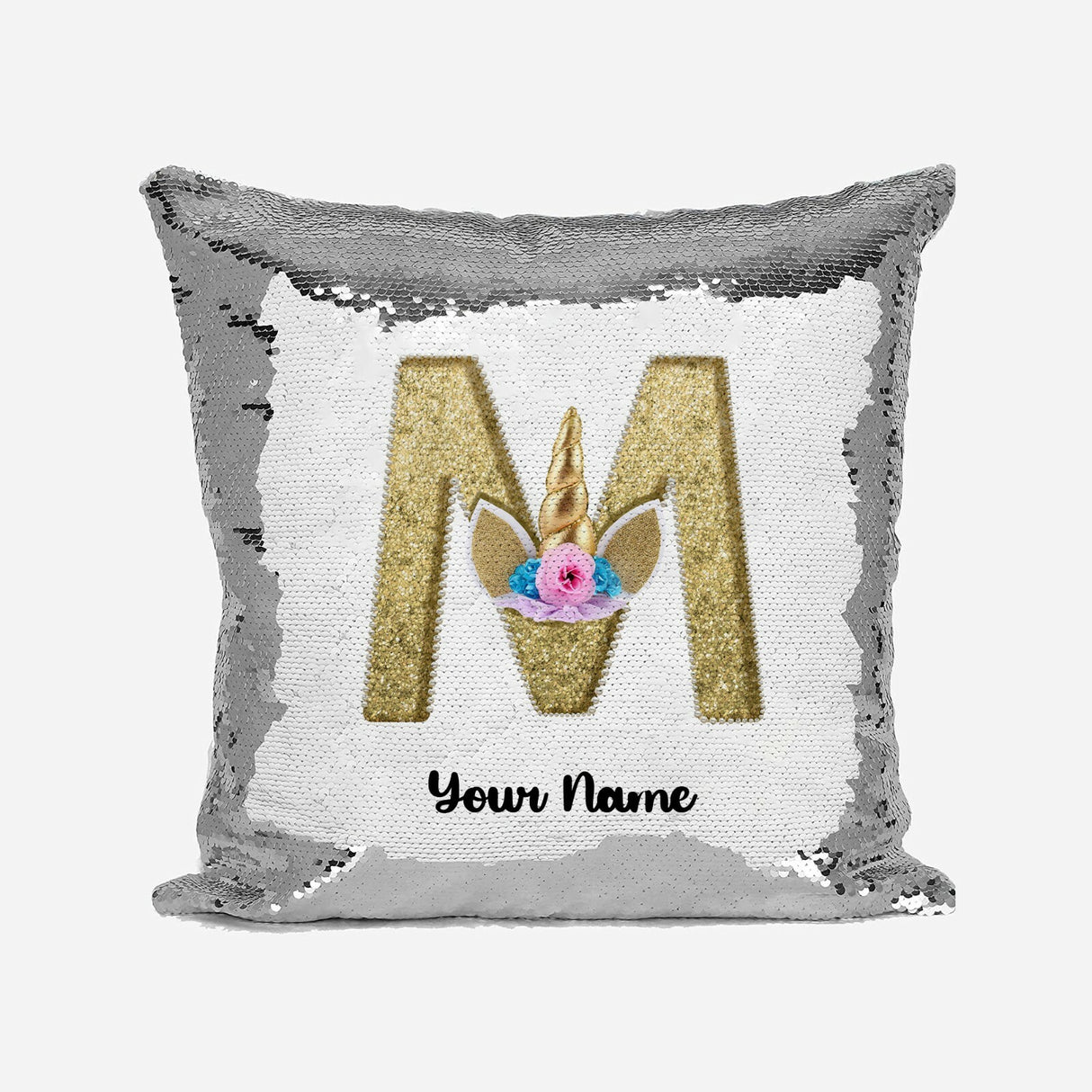Personalised Unicorn Sparkly Monogram Alphabet Sequin Magic Cushion Cover+Pillow