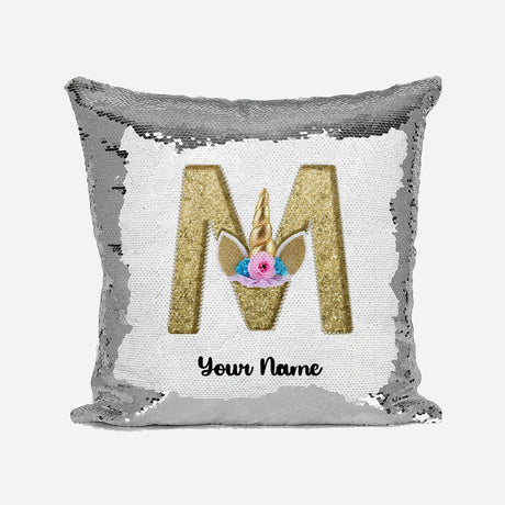 Personalised Unicorn Sparkly Monogram Alphabet Sequin Magic Cushion Cover+Pillow