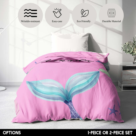 Personalised Name Mermaid Tail Monogram Font Single Bed Duvet Cover + Pillowcase