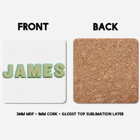 Personalised Any Name Bold Pixel 3D Novelty Coffee Tea Mug Coaster Gift Him Her