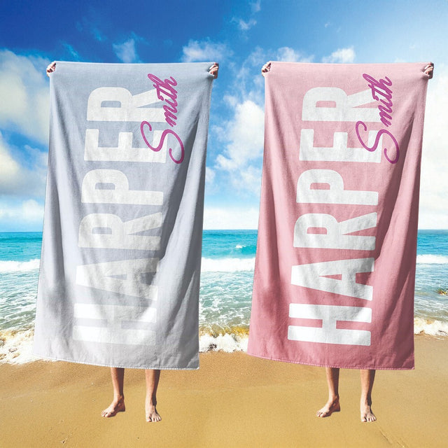 Personalised Name Gradient Two Tone Coloured Absorbent Beach Bath Sheet Towel
