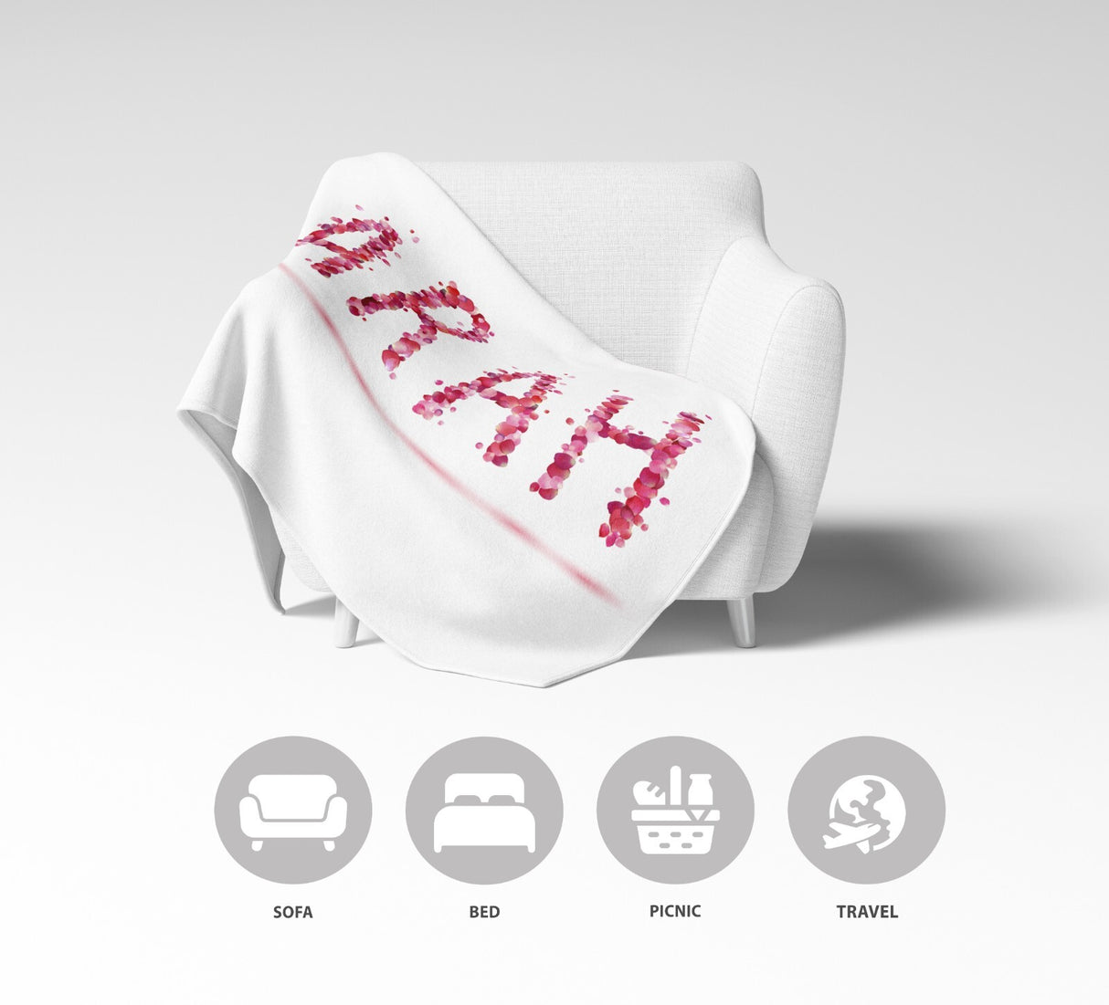 Personalised Name Pink Rose Petals Novelty Soft Fleece Mink Blanket Gift Decor