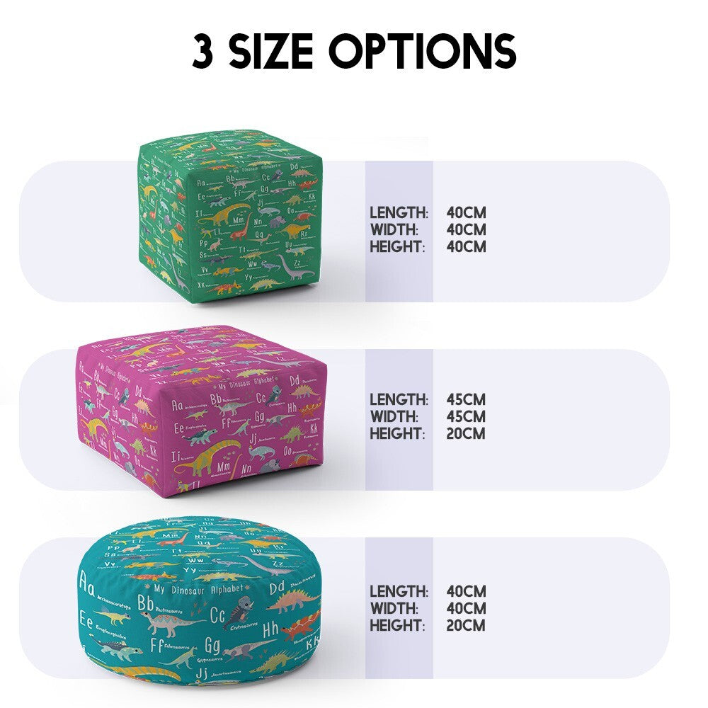 Dinosaur Alphabet Personalised Custom Ottoman Filled Pouffe Inc Washable Cover