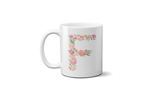 Personalised Alphabet Floral Name Initial Letter Coffee Mug Gift 11oz Ceramic