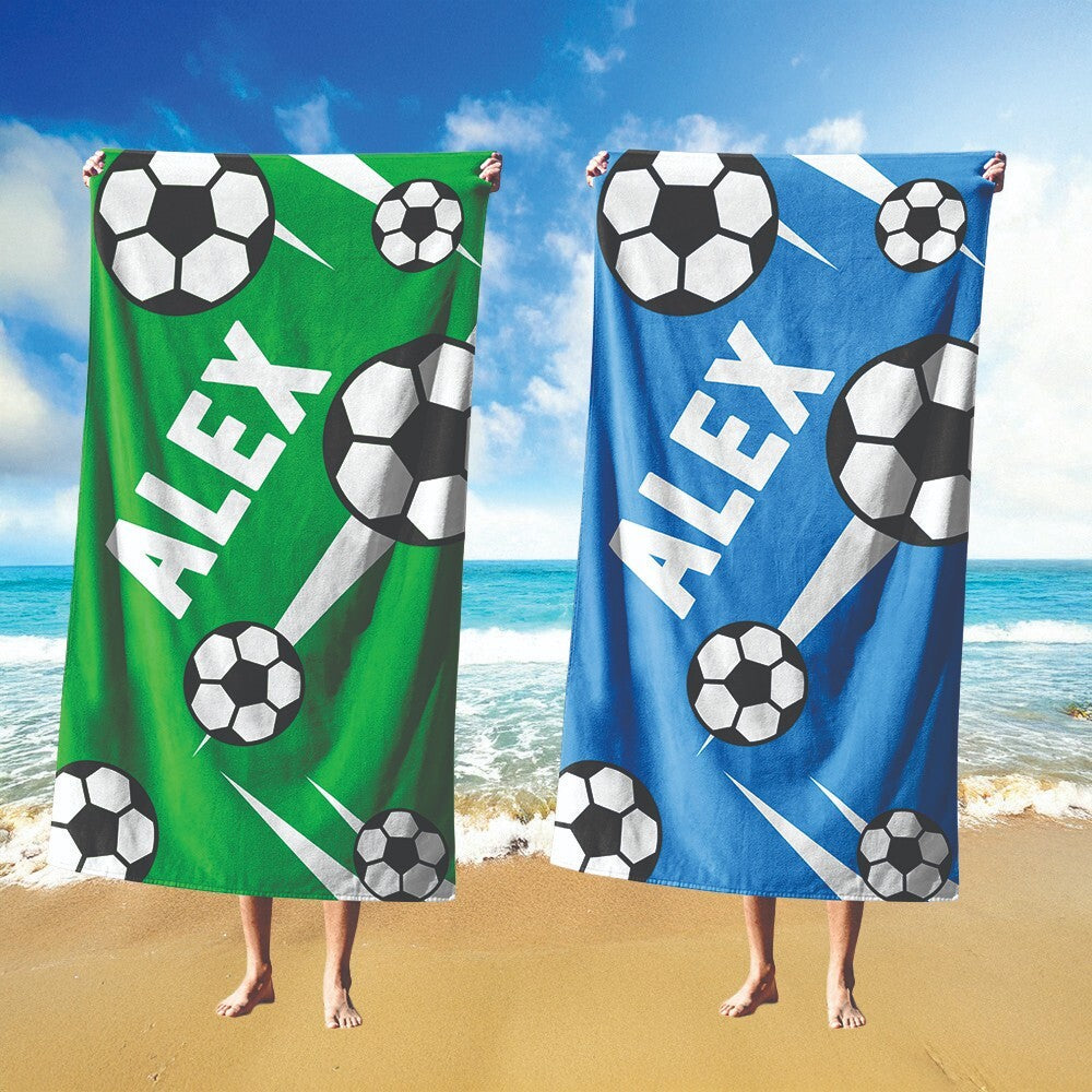Personalised Custom Name Colour Football Strike Absorbent Beach Bath Sheet Towel