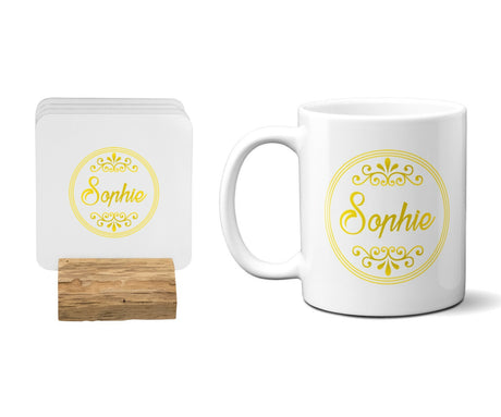 Circle Border With Scroll Coffee Tea Mug 11oz Mug And Coaster Set Option