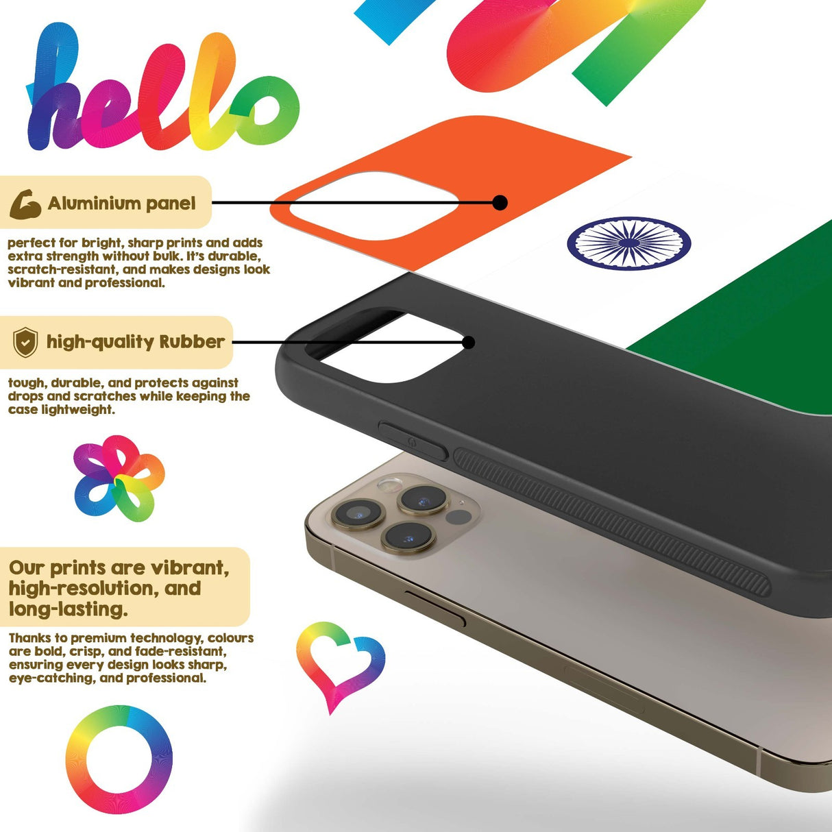 Indian Flag India Design Printed iPhone Case Black TPU Cover Protector Custom