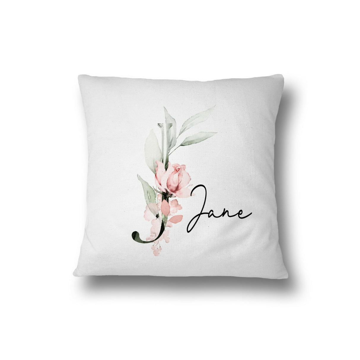 Personalised Gentle Botanical Blush Pink Initial Letter Cushion Cover Pillow