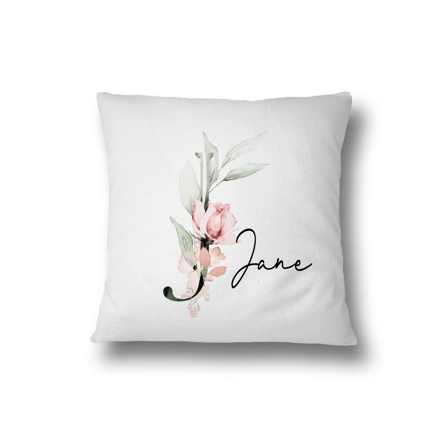 Personalised Gentle Botanical Blush Pink Initial Letter Cushion Cover Pillow