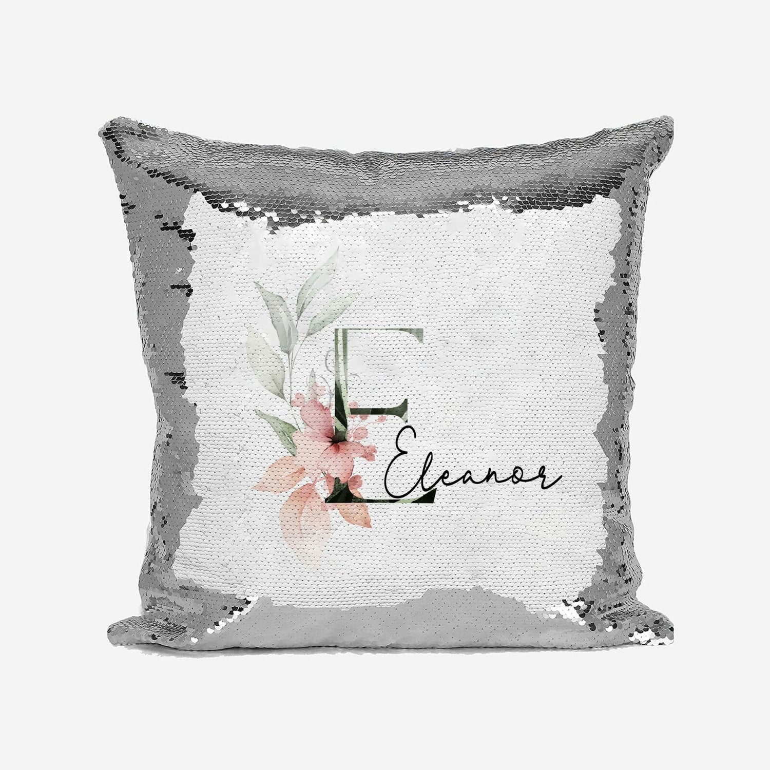 Personalised Gentle Botanical Blush Sequin Magic Cushion Cover + Pillow Kids