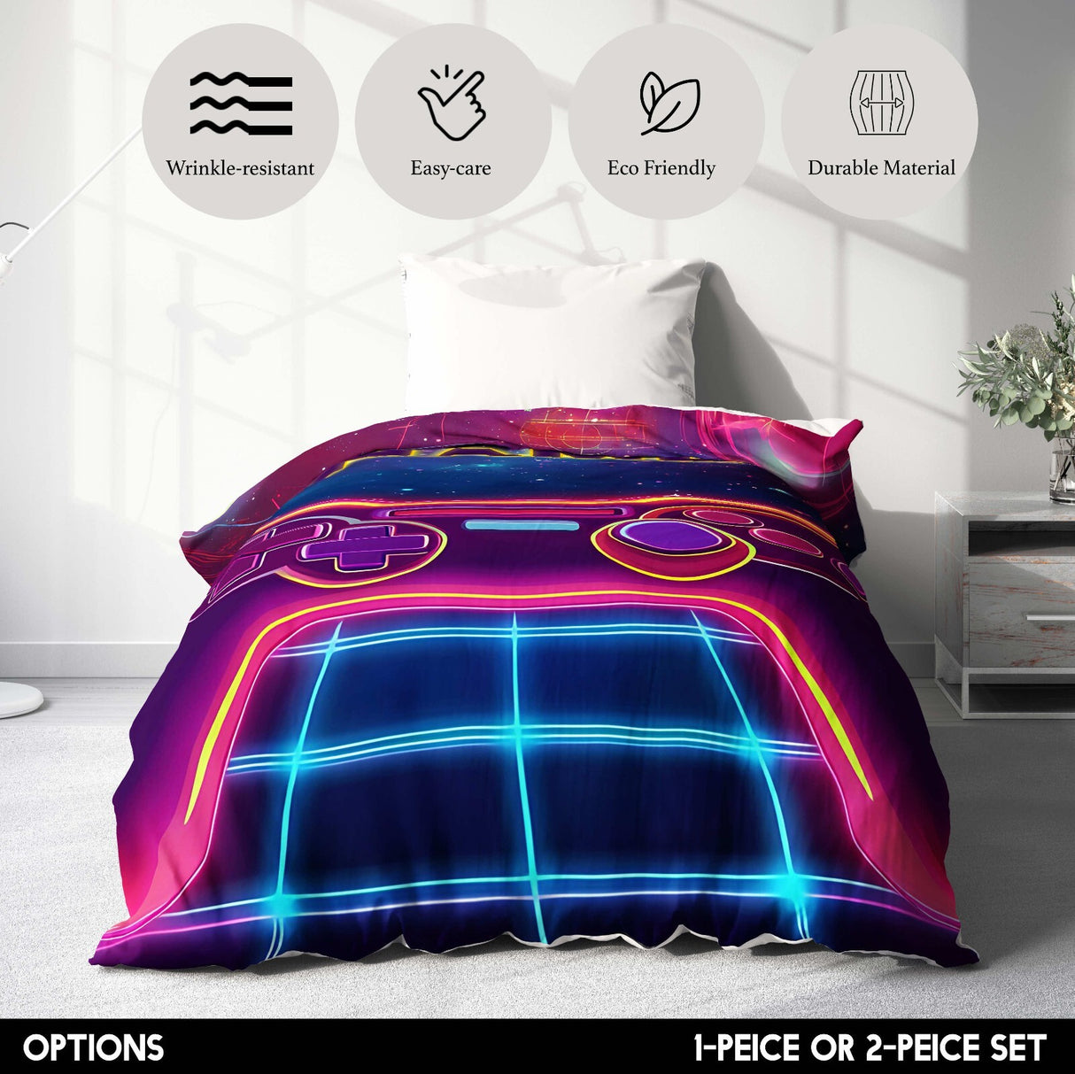 Personalised Name Gamer Gaming Controller Single Bed Duvet Cover + Pillowcase