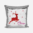 Personalised Name Shiny Sequin Magic Xmas Reindeer Gold Cushion Cover + Pillow