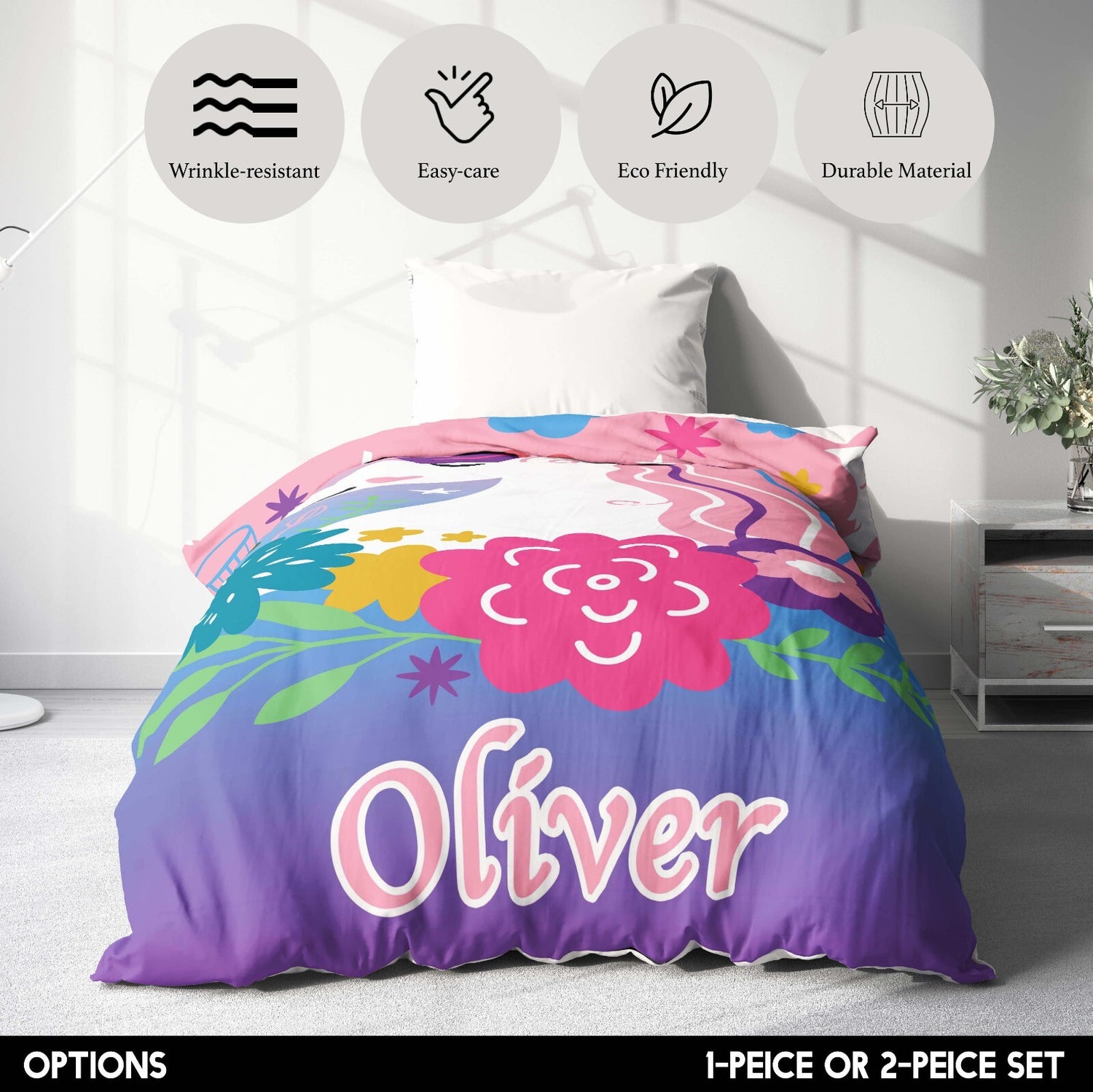 Personalised Name Unicorn Dream Fantasy Single Bed Duvet Cover + Pillowcase Set
