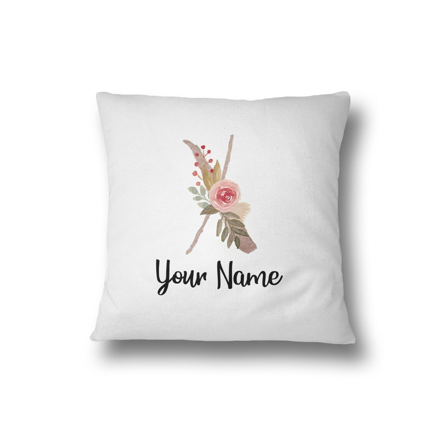 Personalised Floral Watercolour Hand Paint Effect Alphabet Floral Name Cushion