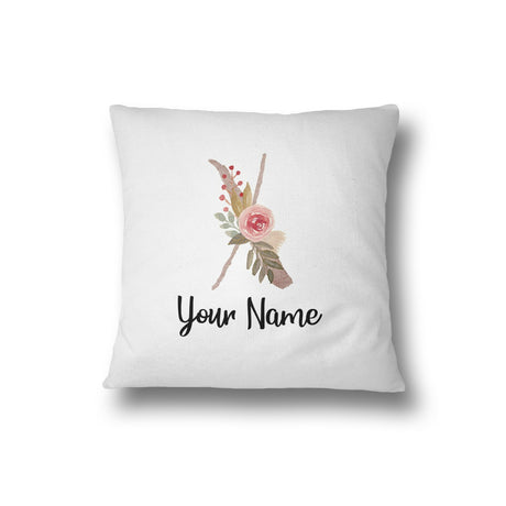 Personalised Floral Watercolour Hand Paint Effect Alphabet Floral Name Cushion
