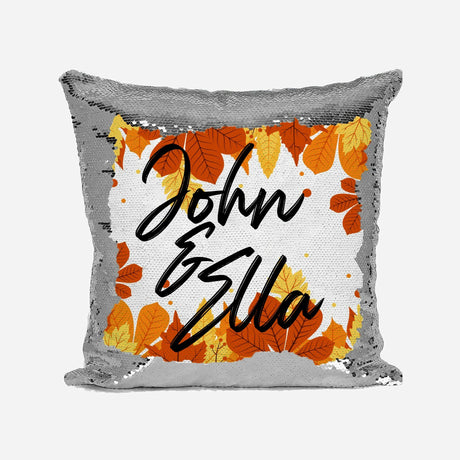 Personalised Name Shiny Sequin Magic Autumn Leaves Cushion Cover + Pillow Kids