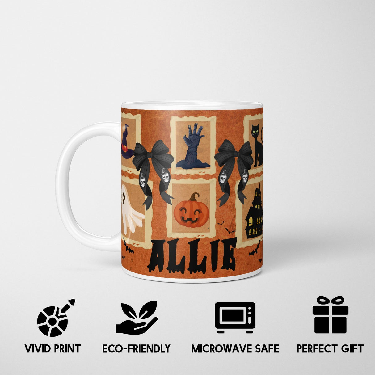 Halloween Spooky Personalised Name Coffee Tea Mug Cup Coaster Gift Set Him Her