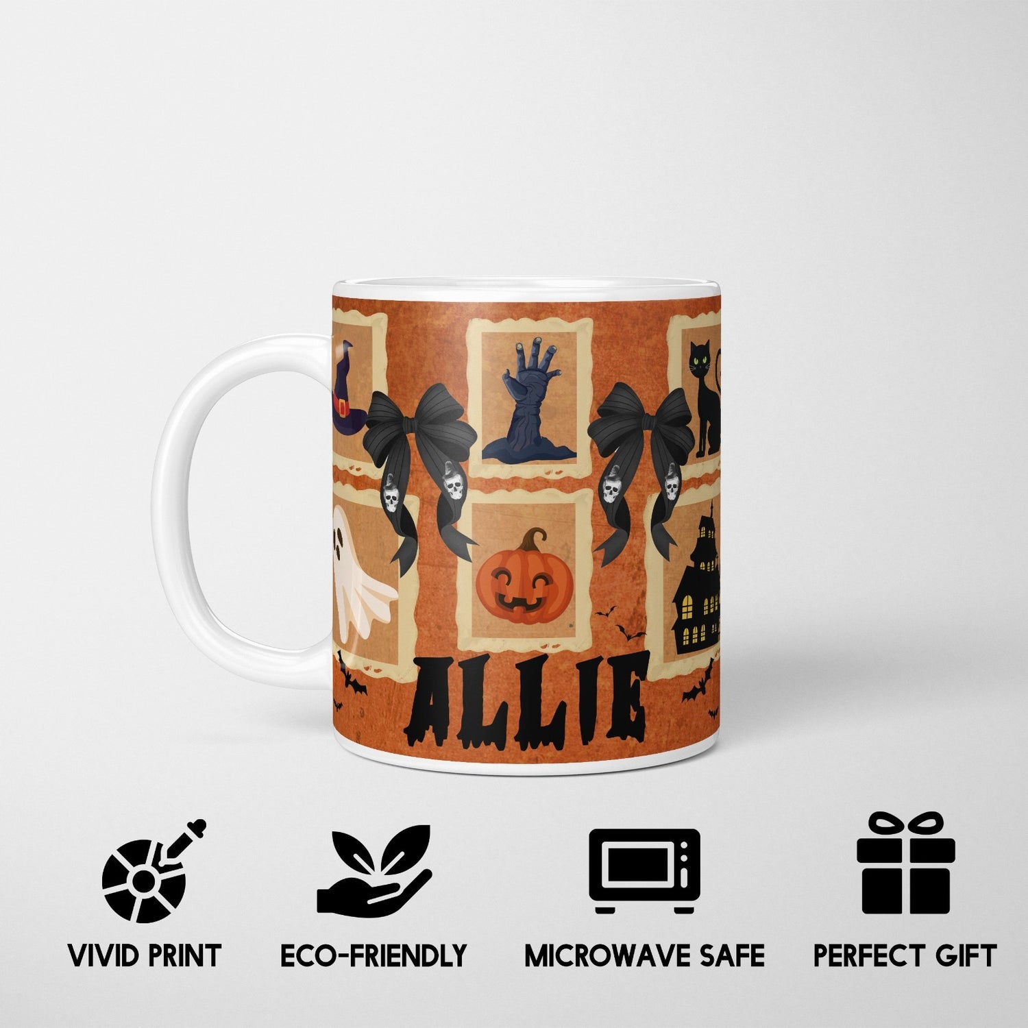 Halloween Spooky Personalised Name Coffee Tea Mug Cup Coaster Gift Set Him Her