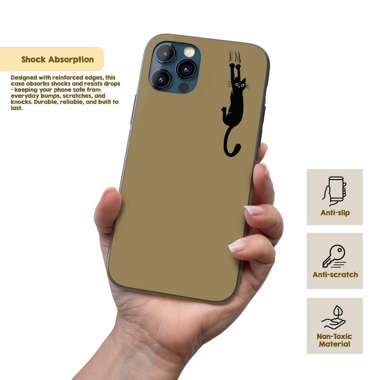 Black Cat Slipping Scratching Personalised Custom Cute Printed iPhone Black Case